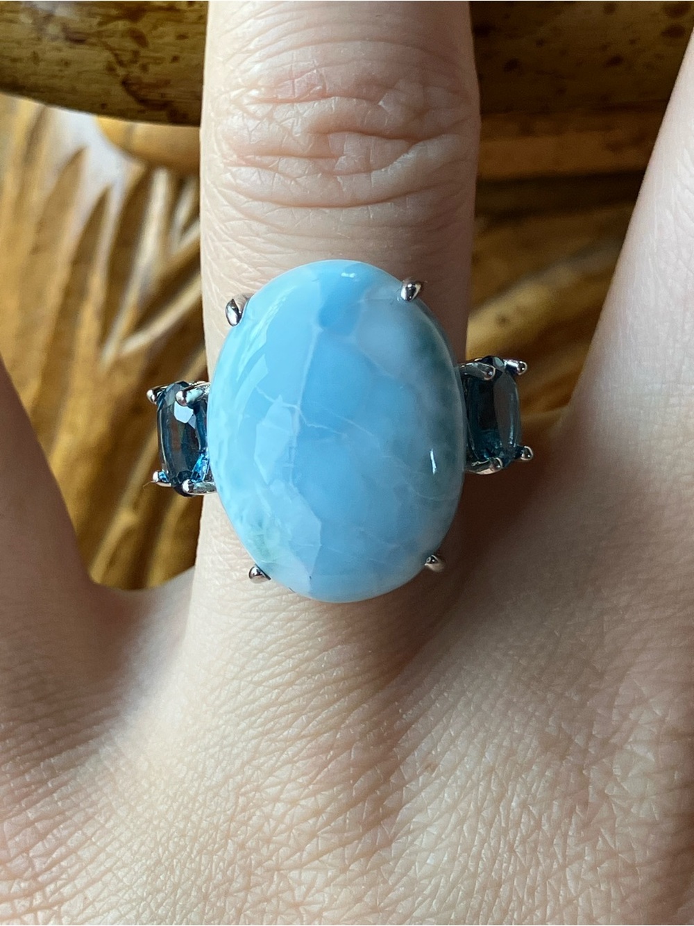 Natural Larimar London Blue Topaz Sterling Silver Ring Size 7